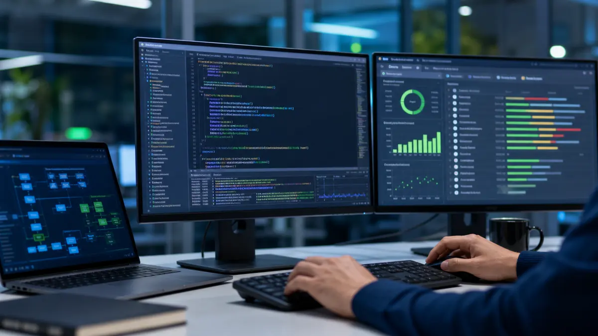 Ethical hacker reviewing code for application vulnerabilities